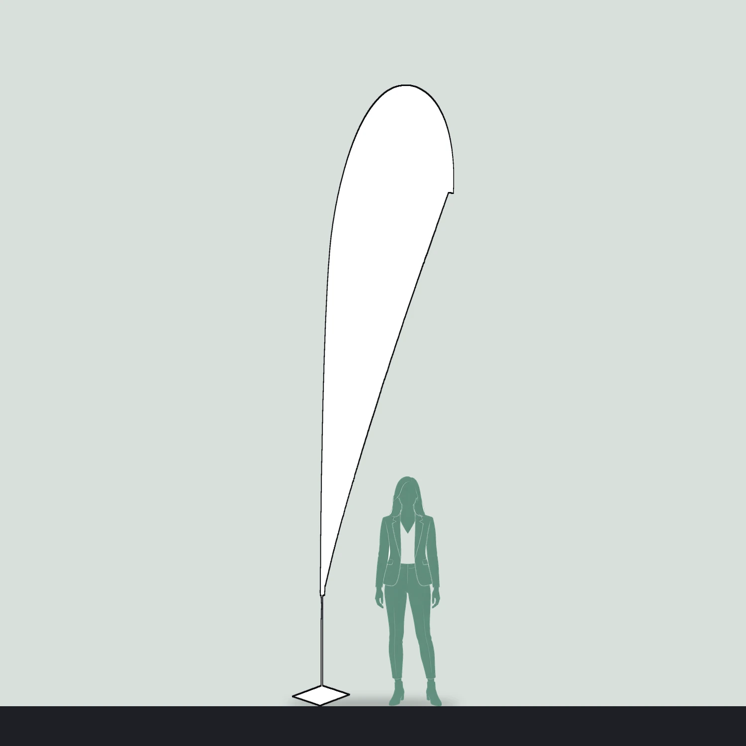 Zoom+ Quill Flag Extra Large, 4.6m Tall size compared with a person