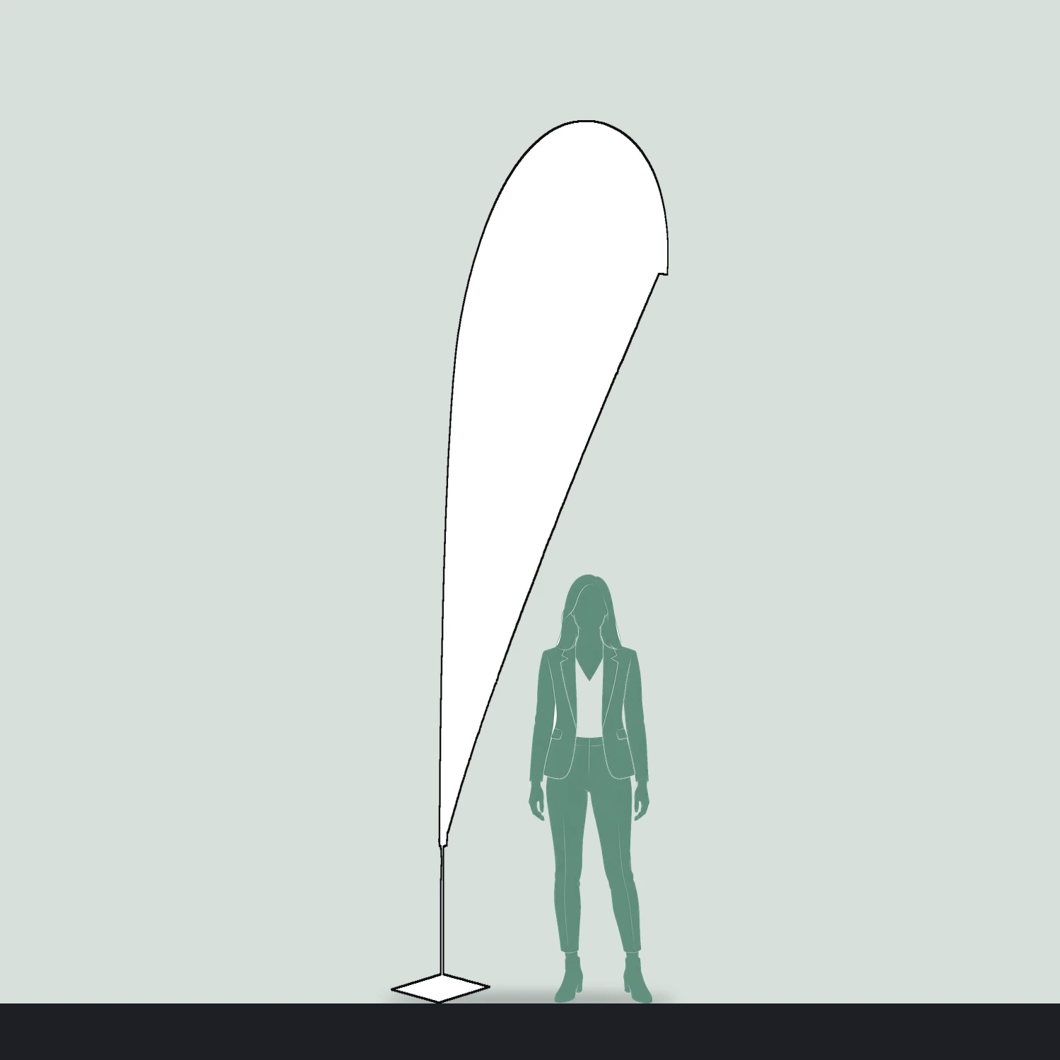 Zoom+ Quill Flag Large, 3.5m Tall size compared with a person
