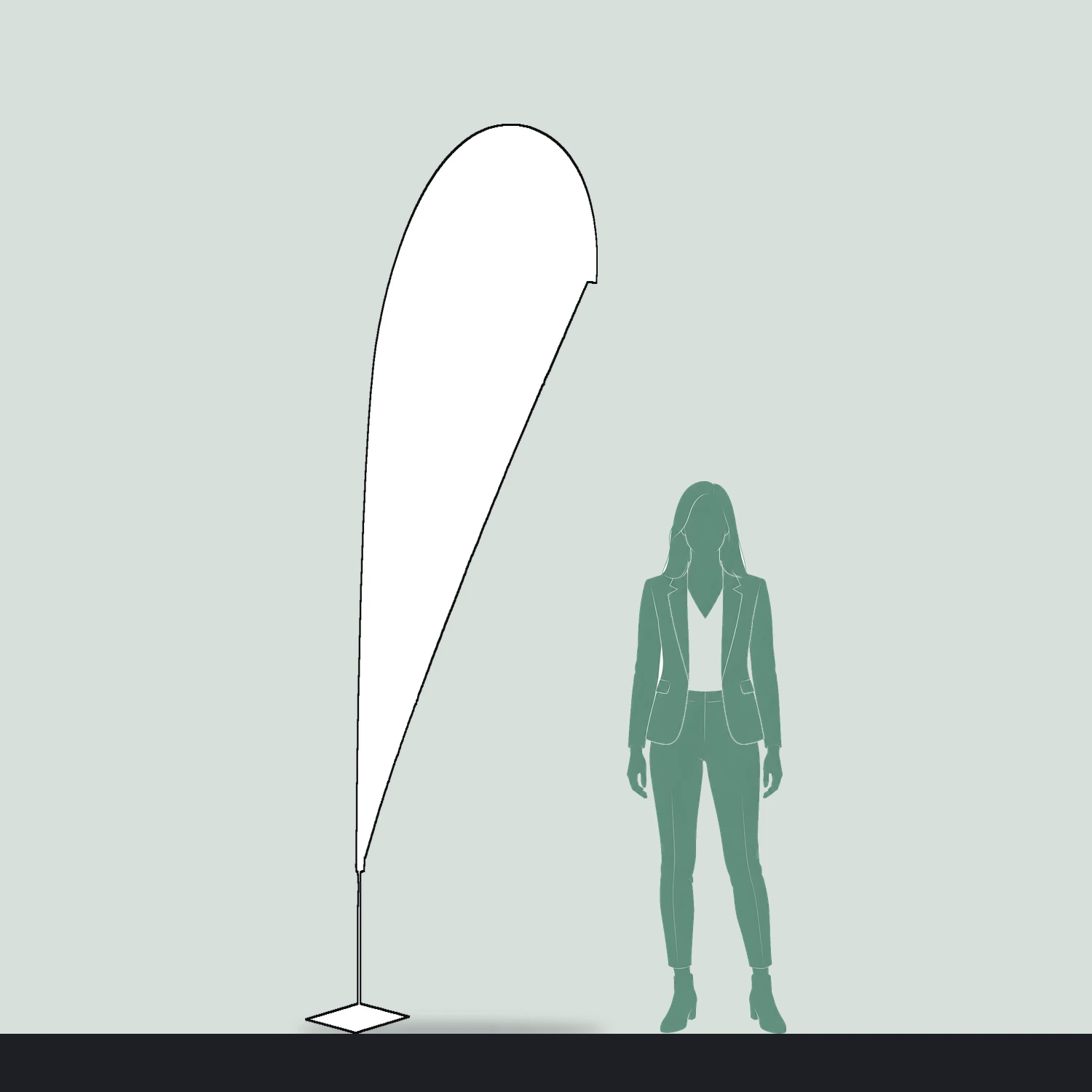 Zoom+ Quill Flag Medium, 2.8m Tall size compared with a person