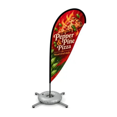 Zoom+ Quill Flag Set with Cross Base and Weight Ring with example artwork