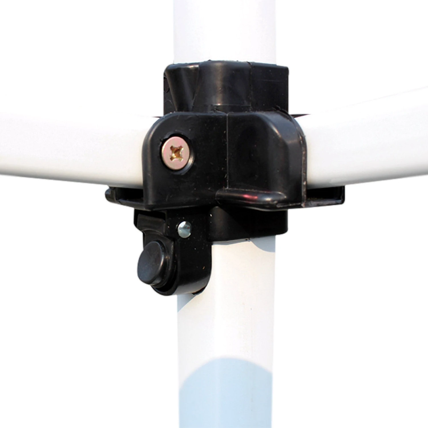 Corner slider with push button on the gazebo leg
