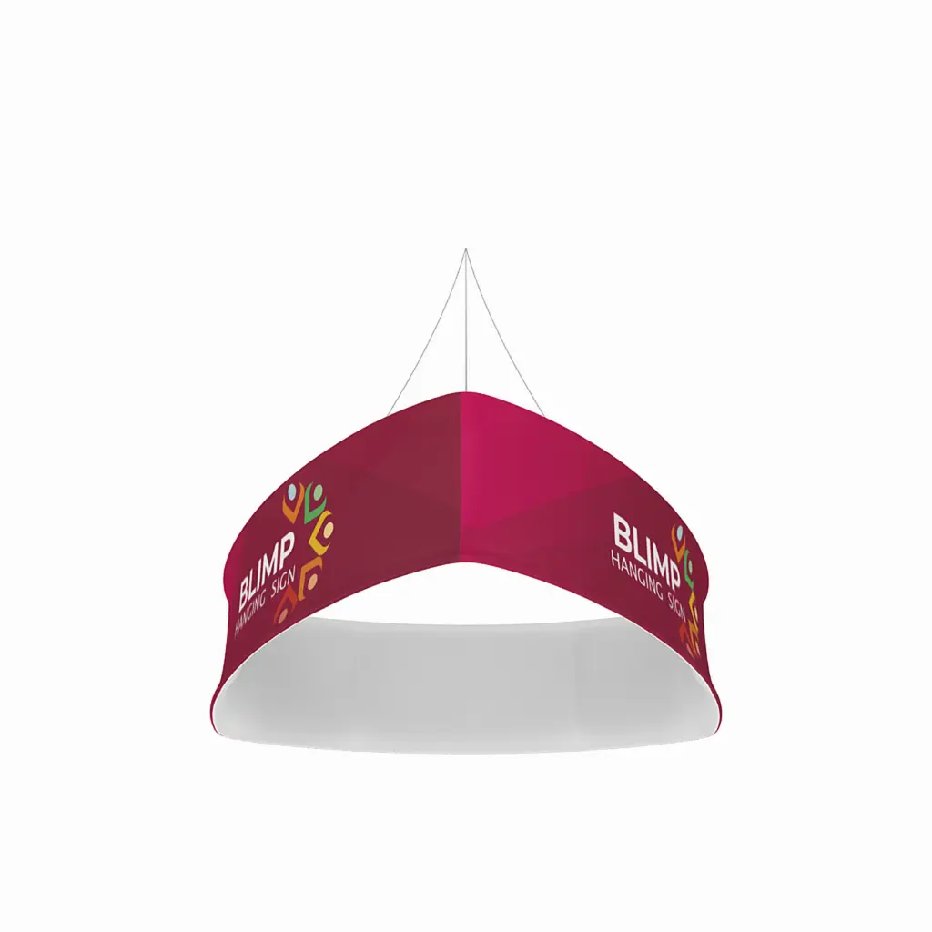 Trio curved blimp hanging banner with three curved faces