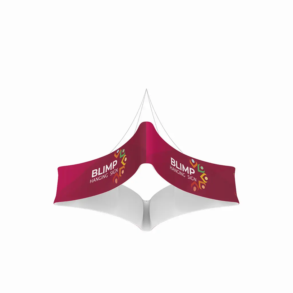Quad curved blimp hanging banner with four concave faces