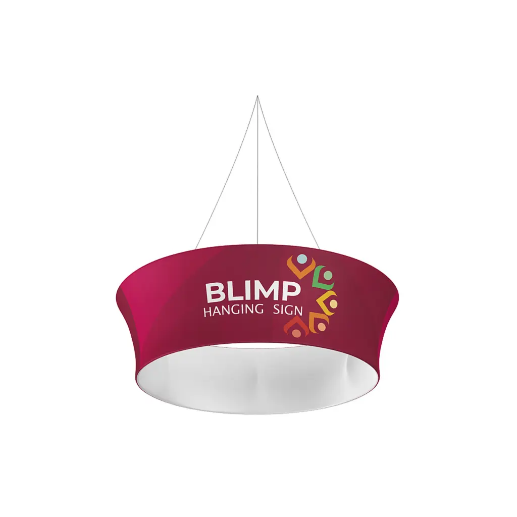 Tapered tube hanging banner with a flared profile