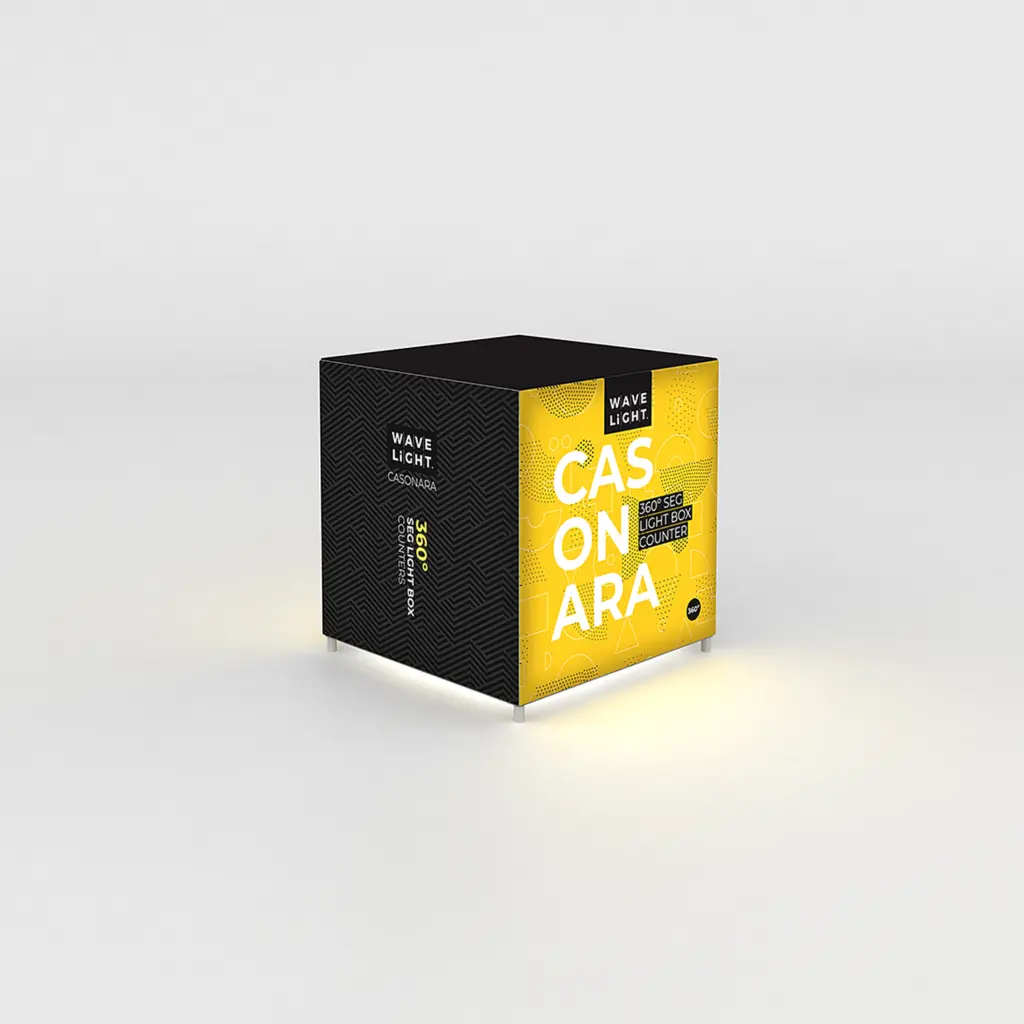Casonara square light counter lit on every side, on aluminium feet