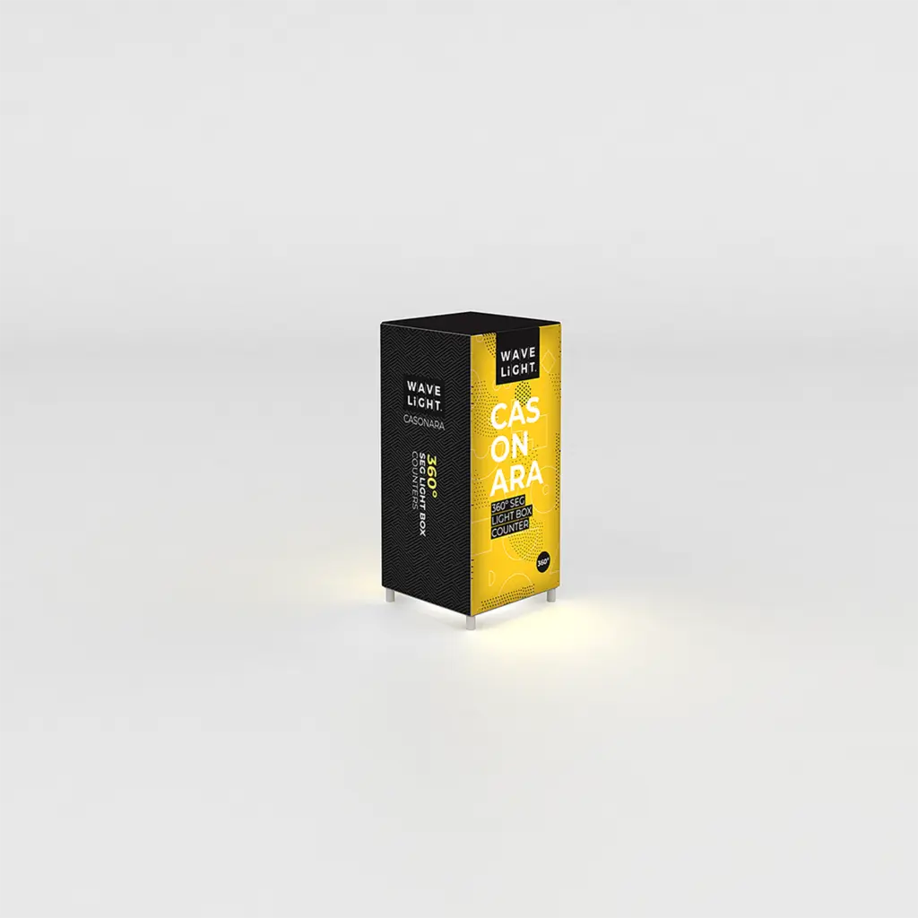 Casonara 50M light counter with a yellow and black backlit graphic