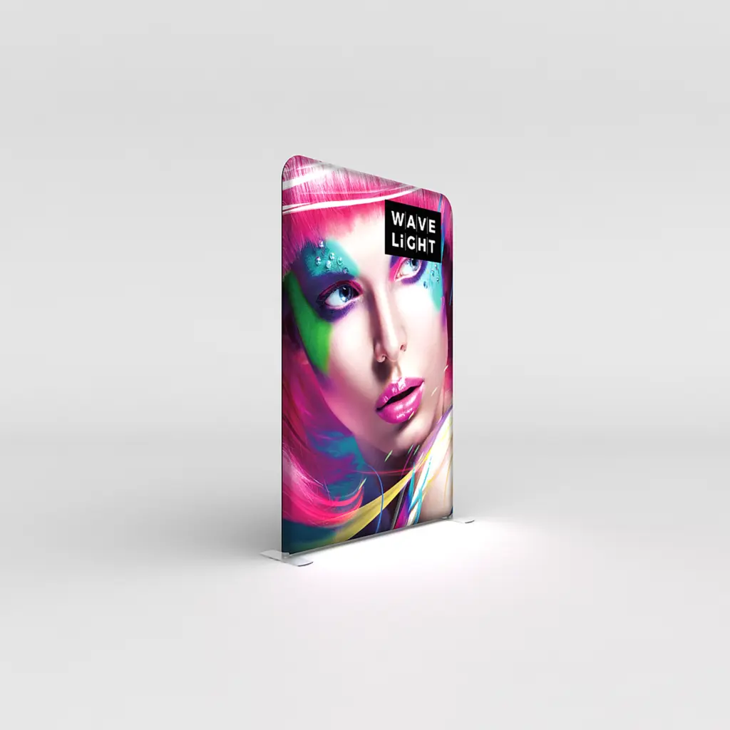 WaveLight backlit fabric display wall with a printed stretch fabric graphic