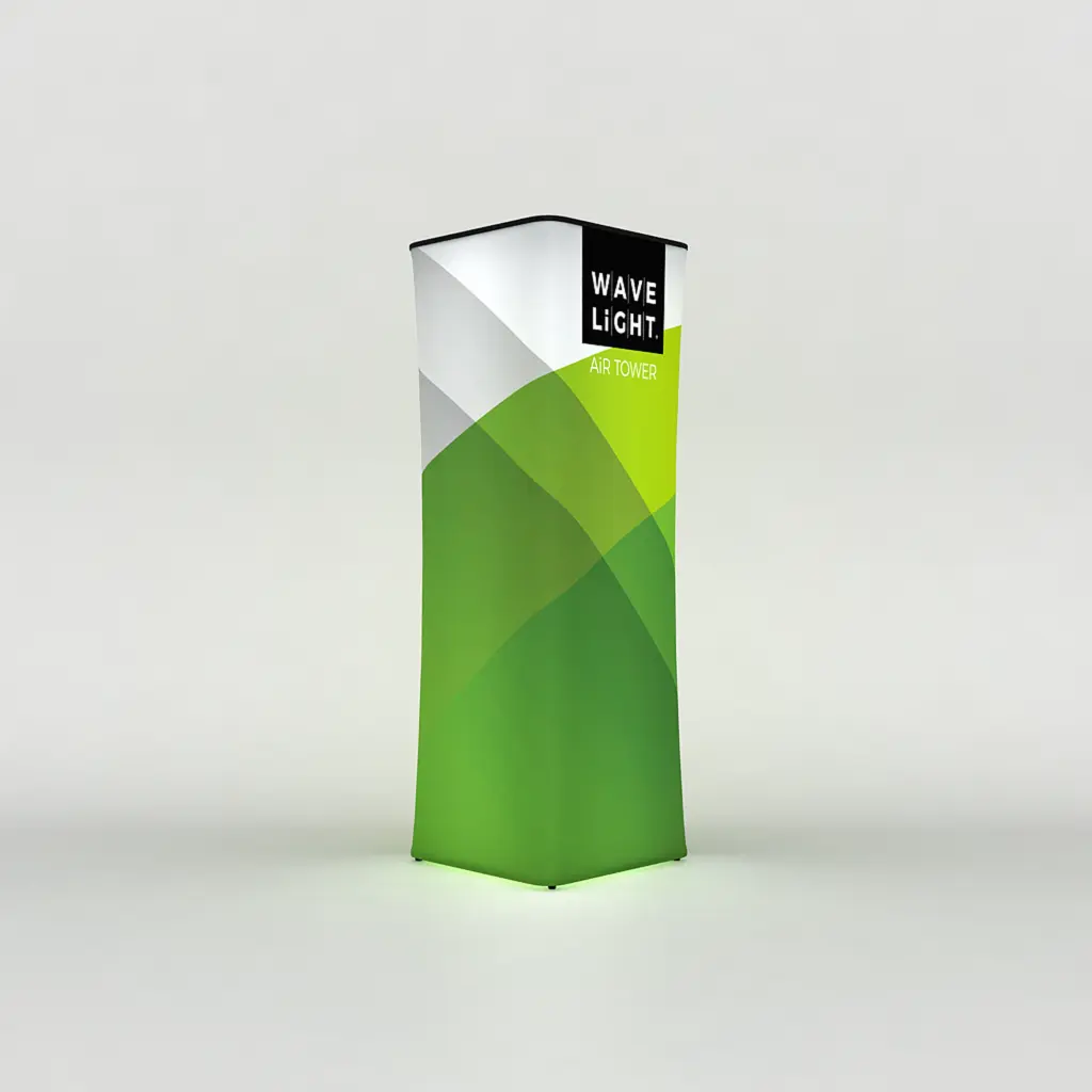Square inflatable fabric totem with a printed graphic on all four sides